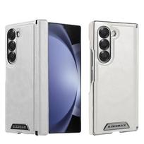 Magnetinis traukos karvės odos dėklas, skirtas Samsung Galaxy Z Fold 7 ZFold 6 5, su aliuminio vyrių apsauga, smūgiams atsparus telefono dėklas Galaxy Z Fold5 pilka spalva
