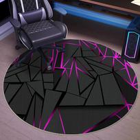Šviečiantis geometrinis apvalus kilimas su neoniniu apšvietimu ir 3D poligonų raštais, minkštas neslystantis grindų kilimas žaidimų kambariui, svetainei 60cmx60cm