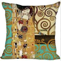 Gustav Klimt Oil Painting Printed Polyester Decorative Pillowcase Home Sofa Square Pillowcover Cushion Cover 45X45Cm Peach skin 18*18(CM)-1Pcs