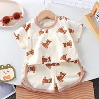 Summer Thin Children's Short Sleeved Pajamas Set For Home Wear 100 smėlis