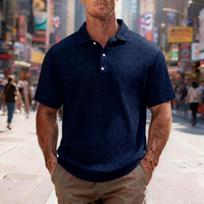 Men’s Short Sleeve Polo Shirt Classic Fit Soft Knit Fabric with Button Placket and Collar Design XXL tamsiai mėlyna