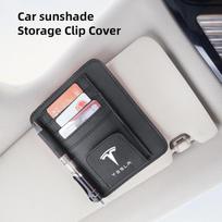 SLXZ7 Car Sun Visor Storage Card Bag Glasses Card Clip Holder For Tesla Model S Cybertruck Y Juguete X 3 Roadster Highland Coil Bonina juoda