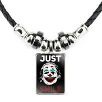 Unique Joker Movie Inspired Men's Necklace With Alloy Pendant And Leather Chain Style A