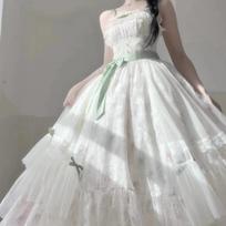 French Style Gentle Spring Sling Waist-Refined Printed Tutu Dress Floral Lace Bow Heavy-Duty Design Sling Dress XS smėlis
