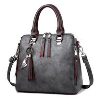 Double Zipper Crossbody Bags Shoulder Bag Casual Ladie Vintage Cat Tassel Luxury Women Bag 24*13*23cm pilka spalva