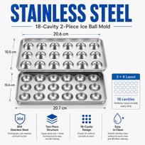 304 Stainless Steel Ice Cube Tray 18 Grid Round Ice Sphere Maker Mold Quick Release Metal Freezer Tray For Whiskey Drink sidabras