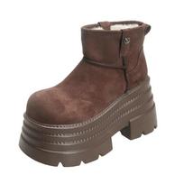 Moteriški sniego batai Neslystantys Žieminiai Šilti Plušiniai Trumpi Batai Storas Kailis Aukštas Platforminis Kulniukas Batai 10CM Suede Oda Stori Sportbačiai 34 ruda