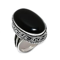 Natural Black Onyx Gemstone 925 Sterling Silver Jewelry Ring Size 8.5 ETC-14164