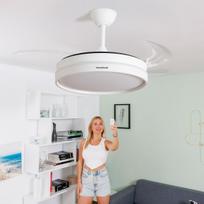 Lubų ventiliatorius su LED šviesa ir 4 ištraukiamomis mentėmis Keteez InnovaGoods Balta 72 W Ø49-104 cm