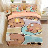 Cartoon Bear Panda Duvet Cover, Cute Bubu Dudu Bear Bedding Set Soft Polyester 3D Digital Printed Duvet Cover and Pillowcase 90x200cm
