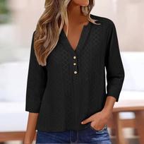 Women's Blouse Button-down V-neck Short-sleeved Tops L juoda