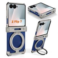 Oatsbasf Metalinis telefono dėklas, skirtas Samsung Galaxy Z Flip 7, su stoveliu, 360° besisukantis magnetinis buferis, plonas smūgiams atsparus apsauginis dangtelis Galaxy Z Flip7 gray