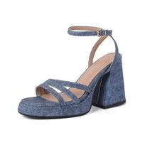 Krazing Pot Polyurethane Summer Size 43 Women Platform Super High Heels Women Peep Toe Ankle Straps Waterproof Sandals 35 mėlyna