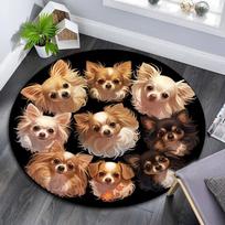 Chihuahua Dogs Round Area Rug,Carpet Rug for Living Room Bedroom Sofa Playroom Decor,Non-slip Floor Mat 80cmx80cm