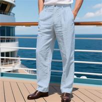 Mens Classic Fit Linen Trousers Casual Lightweight Breathable Summer Pants with Button Closure for Office Travel Daily Wear XXXL