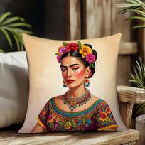 1Pc Frida Kahlo Style Mexican Woman Printed Throw Pillow Cover,Suitable For Sofa,Bedroom,Livingroom,A Unique Gift For Art Lovers Peach skin 18*18(CM)-1Pcs