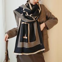 Naujas retro mados imitacijos kašmyro šalikas moterims žiemą, pastorintas ir šiltas kaklas, dvigubos paskirties skara išorėje 65*185cm black