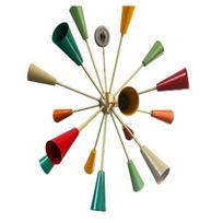 Colorful 16-arm Italian mid-century stilnovo chandelier  Sputnik , large brass pendant