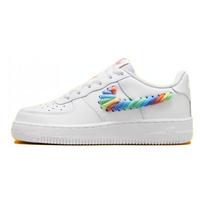 Nike Air Force 1 Low White Rainbow Lace Swoosh GS Sneakers FQ4948-100 35.5