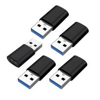 5 vnt. C tipo į USB 3.0 adapteris USB-C moteriškas į USB vyrišką keitiklis su greitu įkrovimu ir duomenų perdavimu Universalus USB-C jungtis juoda