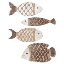 4Pcs Wooden Fish Wall Decoration Nautical Coastal Theme Wall Hangings Handmade Rustic Ocean Fish Art Decor for Bathroom Kitchen Living Room Seaside A