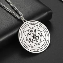 Dawapara Money Talisman of Mammon Pendant Necklace Wealth Abundance Amulet Spiritual Jewelry Stainless Steel Necklace beige