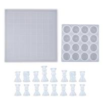 DIY Chess Board Silicone Resin Mold Set with Chess Pieces Checkers Molds for Family Party Game Crafts Making Board Game gray