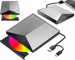 „Zenwire“ DVD grotuvas – išorinis nešiojamasis įrenginys, DVD ir CD-RW diskų grotuvas „2-in-1“ su USB 3.0 ir USB-C 3.1 jungtimis, skirtas nešiojamiesiems kompiuteriams ir stacionariems kompiuteriams, įrašymo įrenginys, pagamintas iš aliuminio