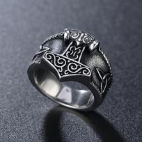 Vintažinis Vikingų Mjolnir Thoro Plaktuko Žiedas Vyrams Nordic 316l Nerūdijančio Plieno Odino Keltų Mazgo Amuleto Žiedas Papuošalas Dovana 14 black