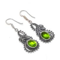 Natural Peridot Gemstone Handmade 925 Sterling Silver Jewelry Earring 1.97  AE-11940