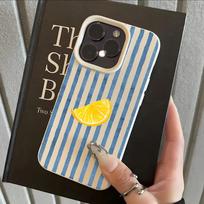 Phone Case for IPhone 17 16 15 14 13 12 11 Pro Max 15 14 Plus 17 Air X Xs XR Lemon Blue Stripe Pattern Lychee Soft Cover iPhone17 Pro Max