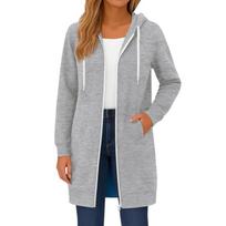 Oversized Fleece Zip Up Hoodie Women Long Sleeve Tunic Sweatshirt Casual Fall Jacket Coat With Pocket S šviesiai pilka spalva