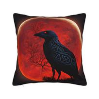 Tribal Raven Edda Pillow Cover Vintage Pillow Case For Office Car Home Decor Print Pillowcases Gift Idea Peach skin 18*18(CM)-1Pcs