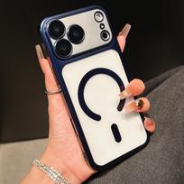 Clear Magnetic Shockproof Phone Case with Anti-Yellowing Lens and Kickstand for iPhone 17 For iPhone17 mėlyna
