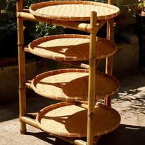 Bambukinė pintinė laikymo lentyna: Daugiasluoksnis trikojis arbatos džiovinimui, karštajam puodui ir vėtyklai Single basket 40cm no holes, handmade