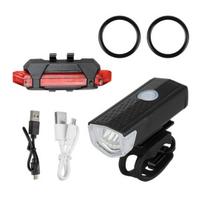 2 vnt. dviračio žibintų priekinis ir galinis rinkinys, USB įkraunamas dviračio žibintas su vieno mygtuko valdymu, kelių režimų ryškus LED žibintas ir galinis žibintas juoda