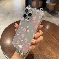 Pink flower applies to Apple iPhone17Promax mobile phone case Air cat ears 15/14 transparent 13 fresh IPhone17ProMax