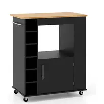 Virtuvės sala ant ratukų 76x44x89cm., juodos/šviesiai rudos spalvos