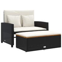vidaXL Dvivietė sodo sofa su pagalvėlėmis, juoda, poliratanas/akacija