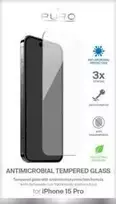 SBS PURO antibakterinis grūdintas stiklas – grūdintas stiklas su antibakterine apsauga, skirtas „iPhone 15 Pro“