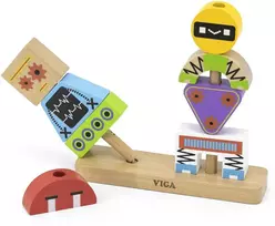 Viga Toys VIGA Robotų piramidės dėlionė + raštai 8 vnt.