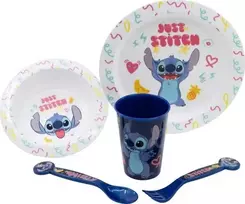 „Disney Stitch“ – 5 dalių mikrobangų krosnelei tinkamų indų rinkinys iš „Palms“ kolekcijos (lėkštė, dubuo, puodelis, šakutė, arbatinis šaukštelis)