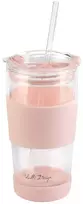 Vialli Design Termo puodelis stiklinis ze słomką 600 ml rožinė Fuori 30411