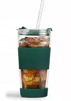 Vialli Design Termo puodelis stiklinis ze słomką 600 ml žalia Fuori 30398