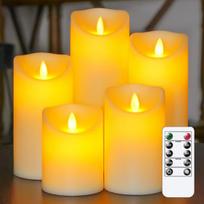 5 Led žvakės su judančiu dagčiu ir nuotolinio valdymo pulteliu