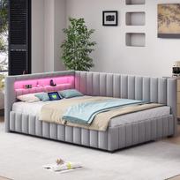 Polsteruota lova sofa, 140x200 cm, su LED ir USB, 1 vnt