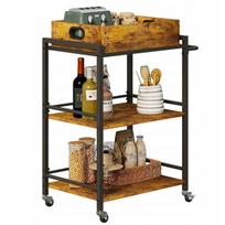 Virtuvinis vežimėlis su nuimamu padėklu, rudos spalvos, „vintage“ ir „retro“ stiliaus, su ratukais, 86 cm