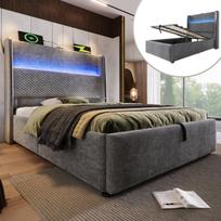 Hidraulinė lova su LED, USB/Type-C, 90x200 cm, pilka