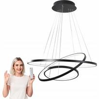 LED pakabinamas šviestuvas 3 žiedai 72W 5760lm juodas, su pulteliu, reguliuojama spalva ir aukštis, Loft