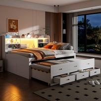 Dienos lova su LED, 3 stalčiais, USB+Type-C, 140x200cm
